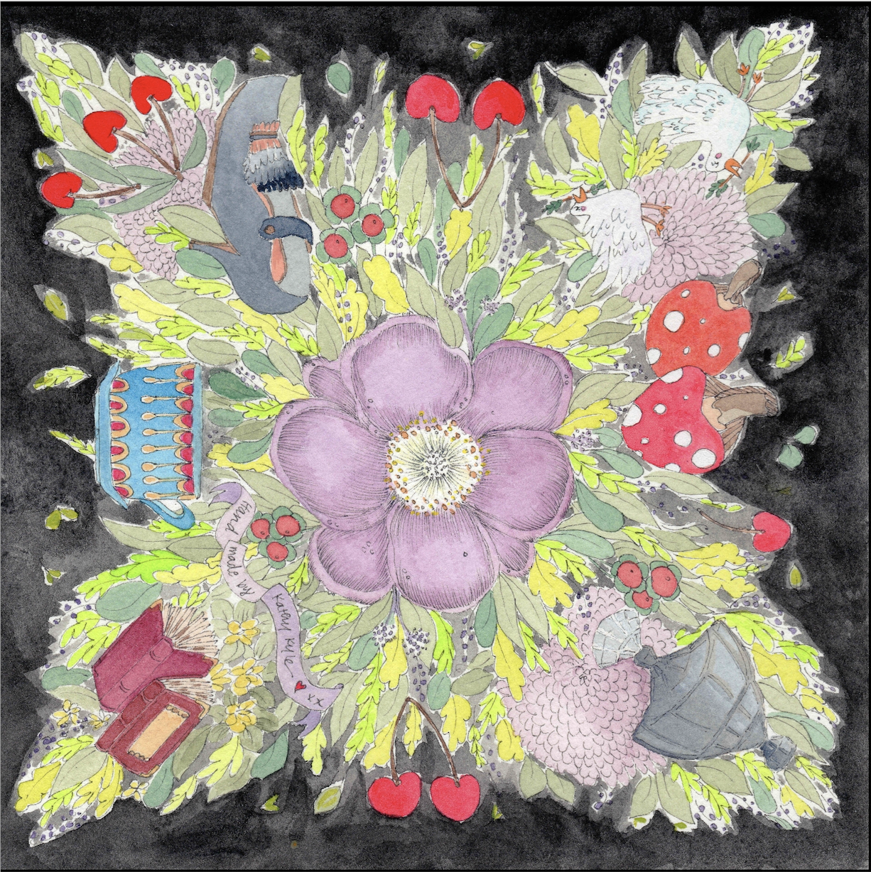 Black Floral Silk Scarf