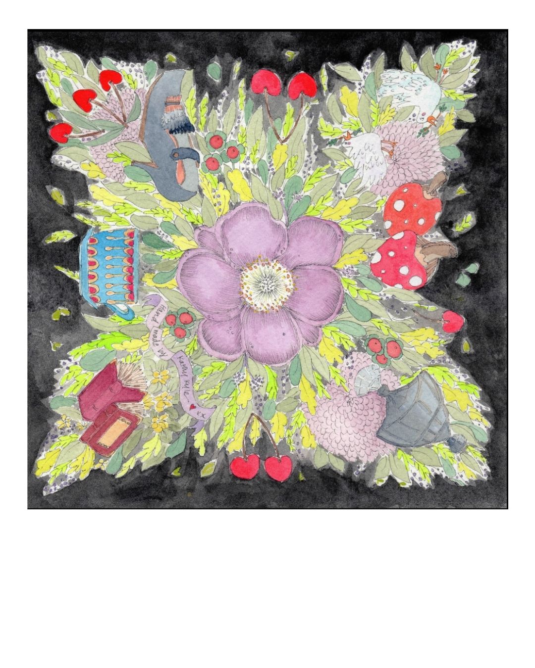 Black Floral Silk Scarf