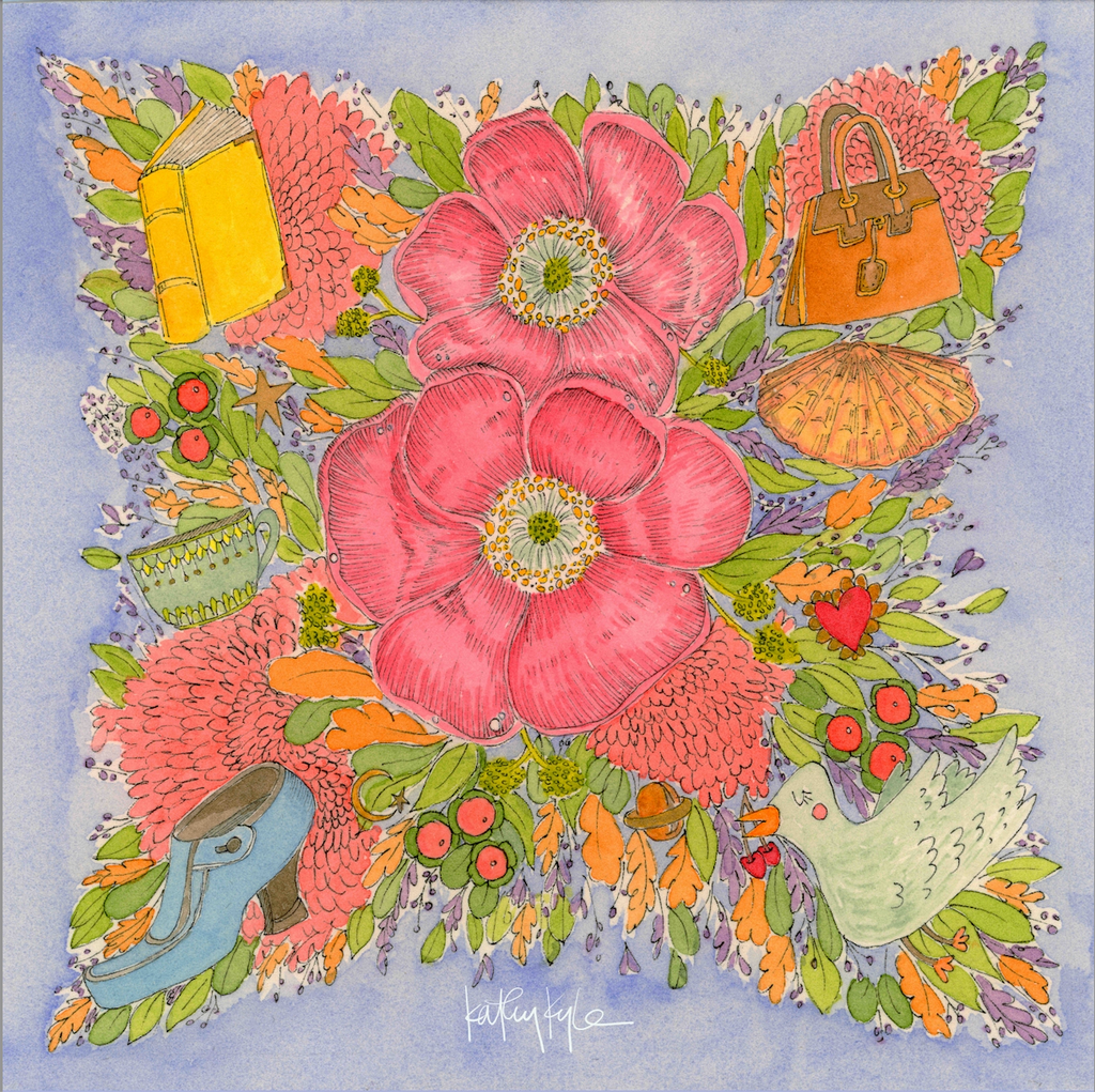 Blue Floral Dreams Silk Scarf