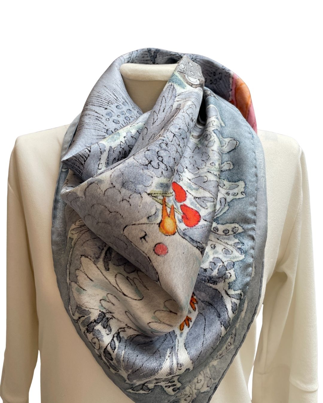 Indigo Floral Silk Scarf