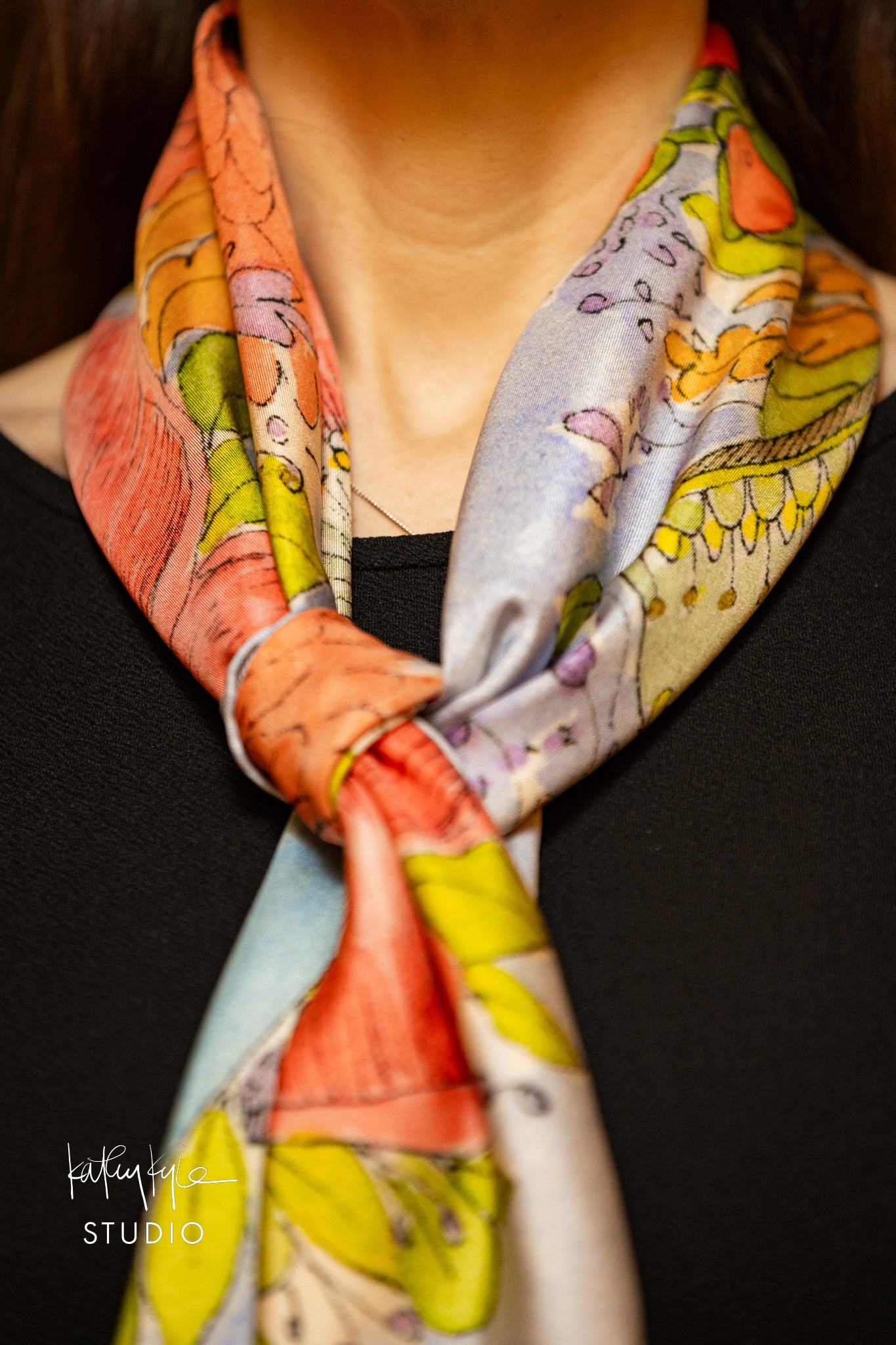 Blue Floral Dreams Silk Scarf