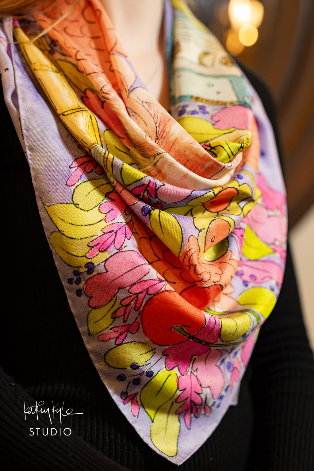 Lavender Floral Silk Scarf