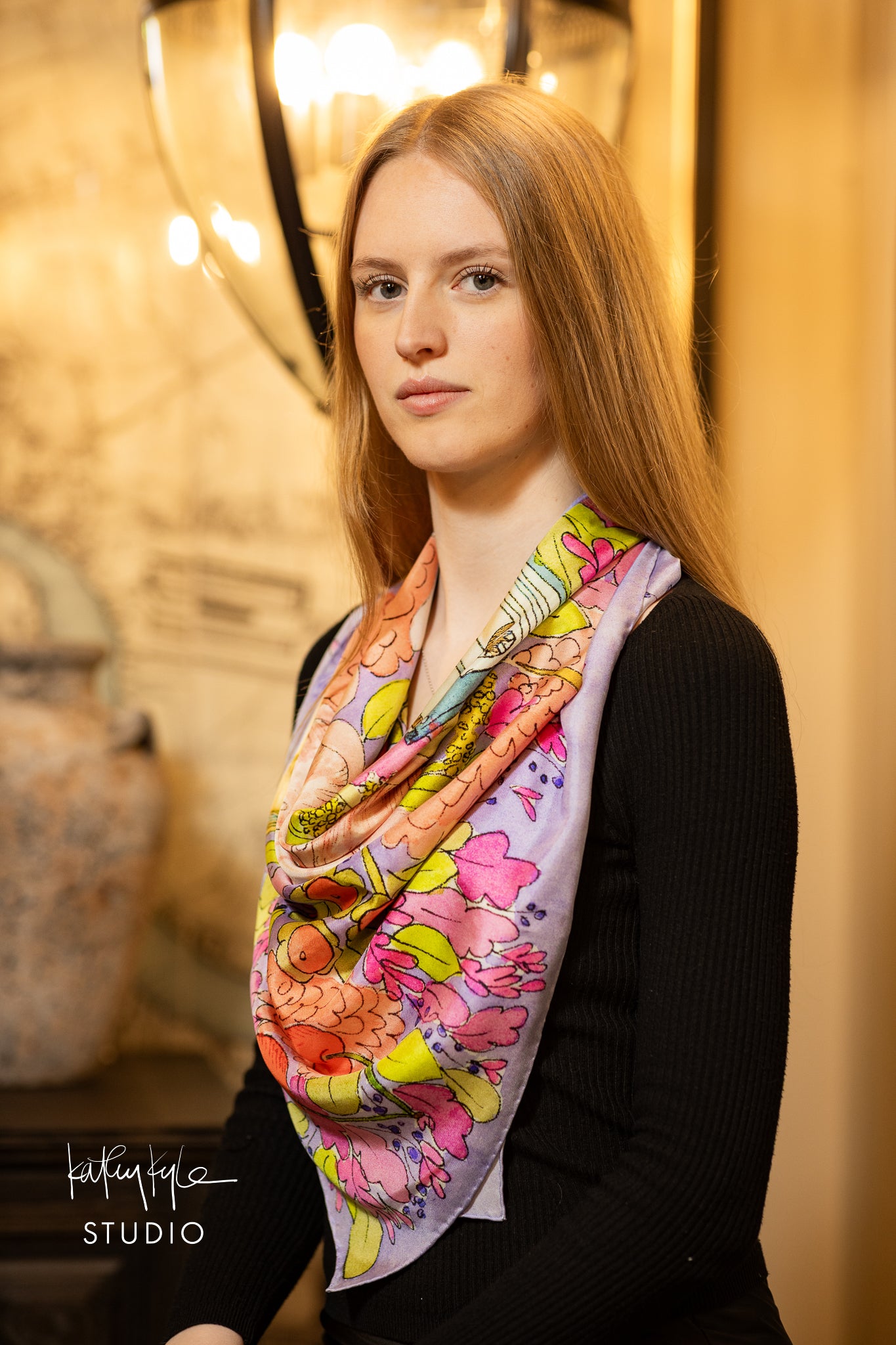 Lavender Floral Silk Scarf