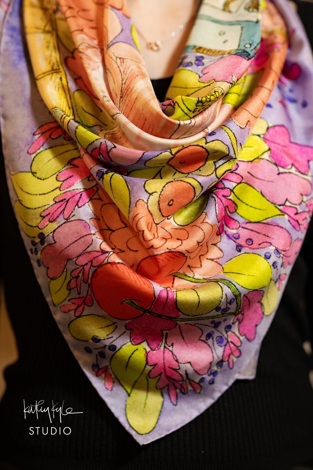 Lavender Floral Silk Scarf