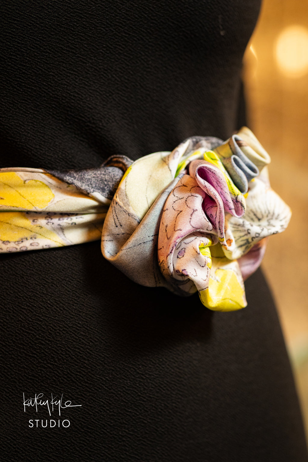 Black Floral Silk Scarf