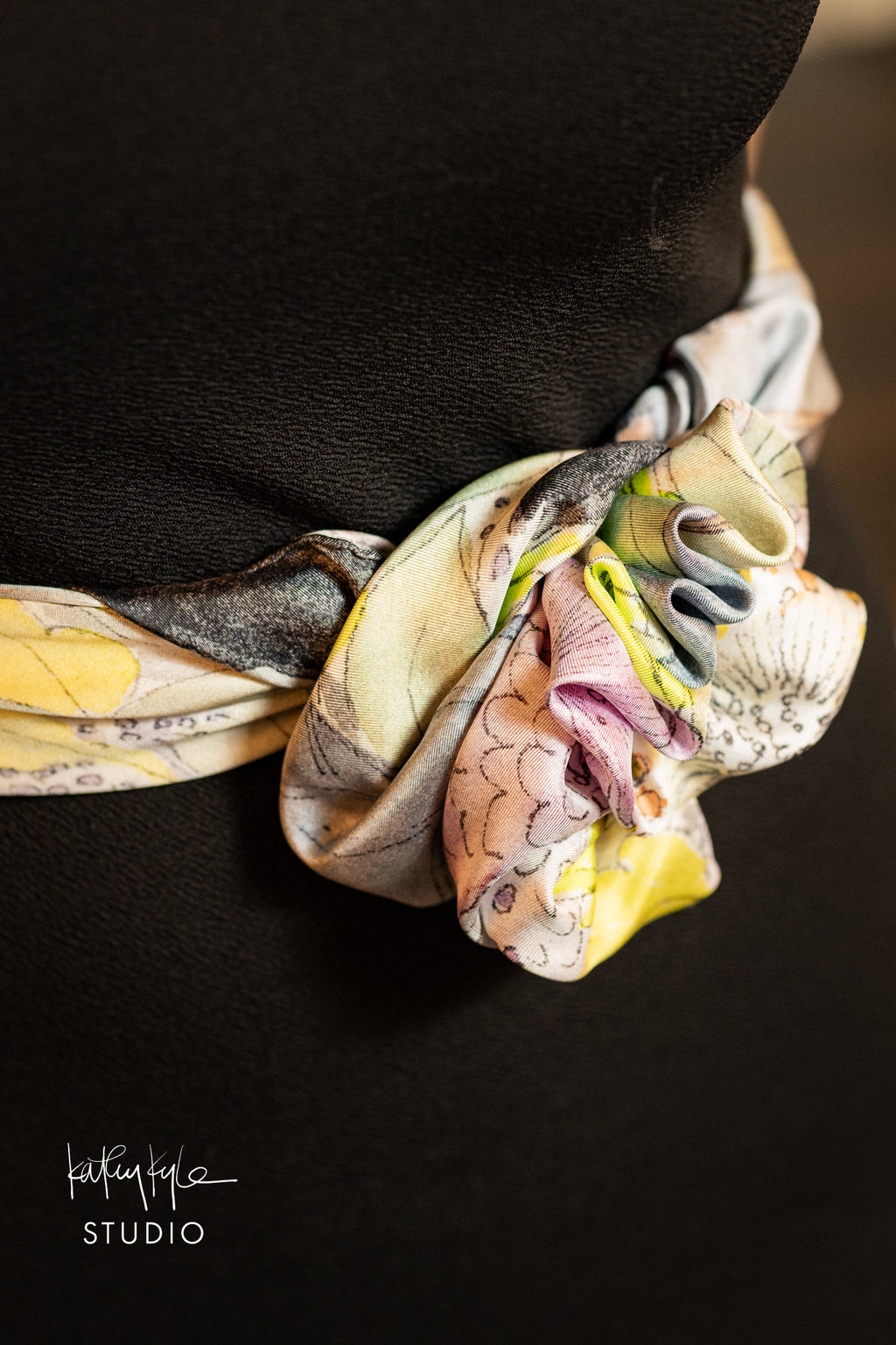 Black Floral Silk Scarf