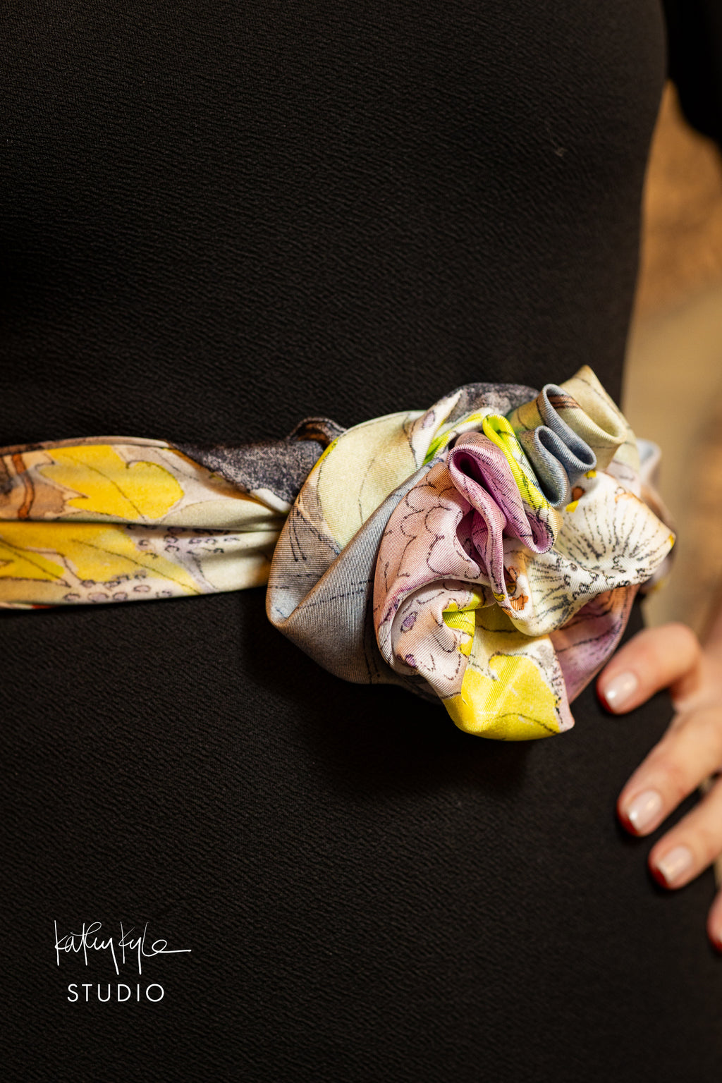 Black Floral Silk Scarf