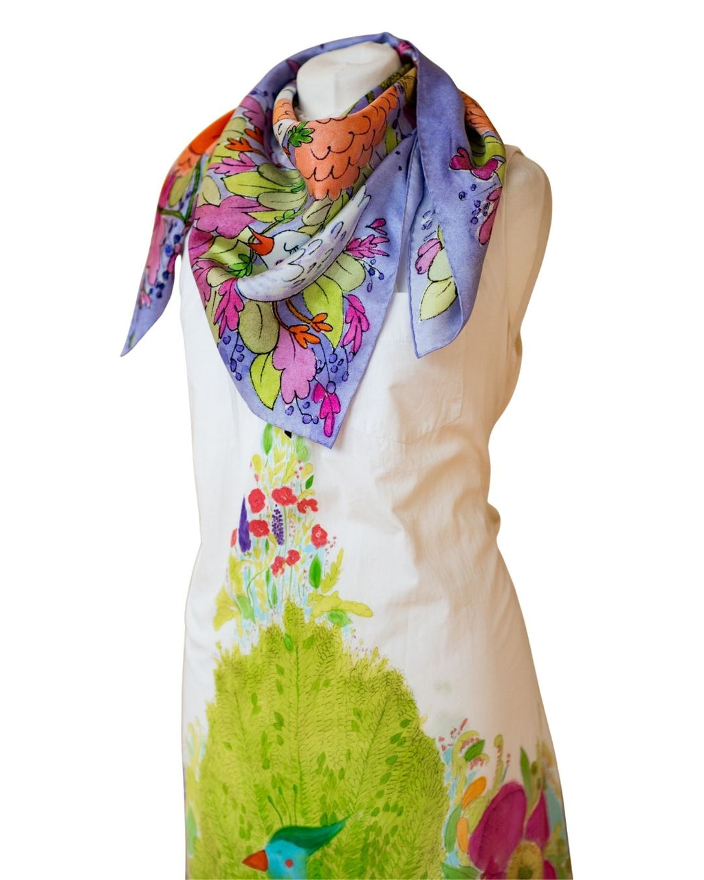 Lavender Floral Silk Scarf