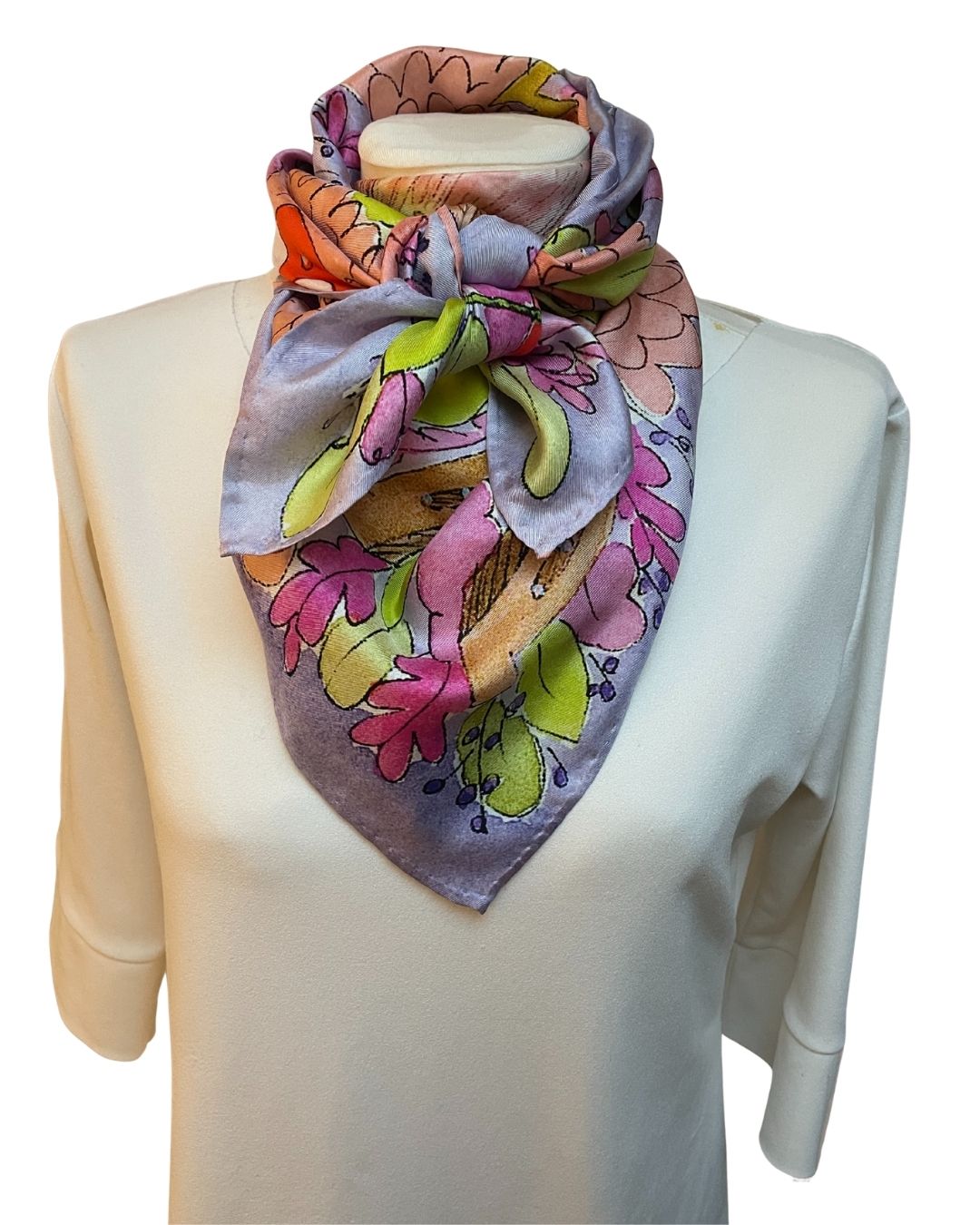 Lavender Floral Silk Scarf