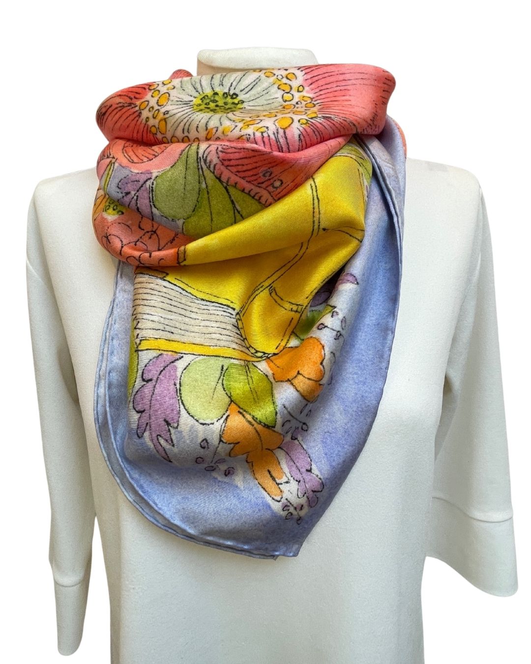 Blue Floral Dreams Silk Scarf