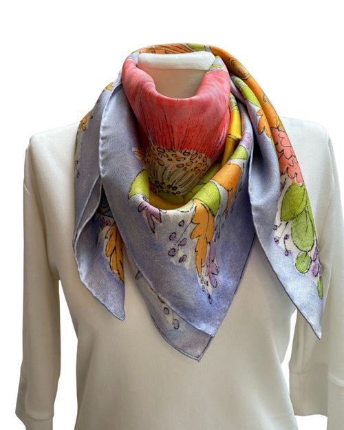 Blue Floral Dreams Silk Scarf