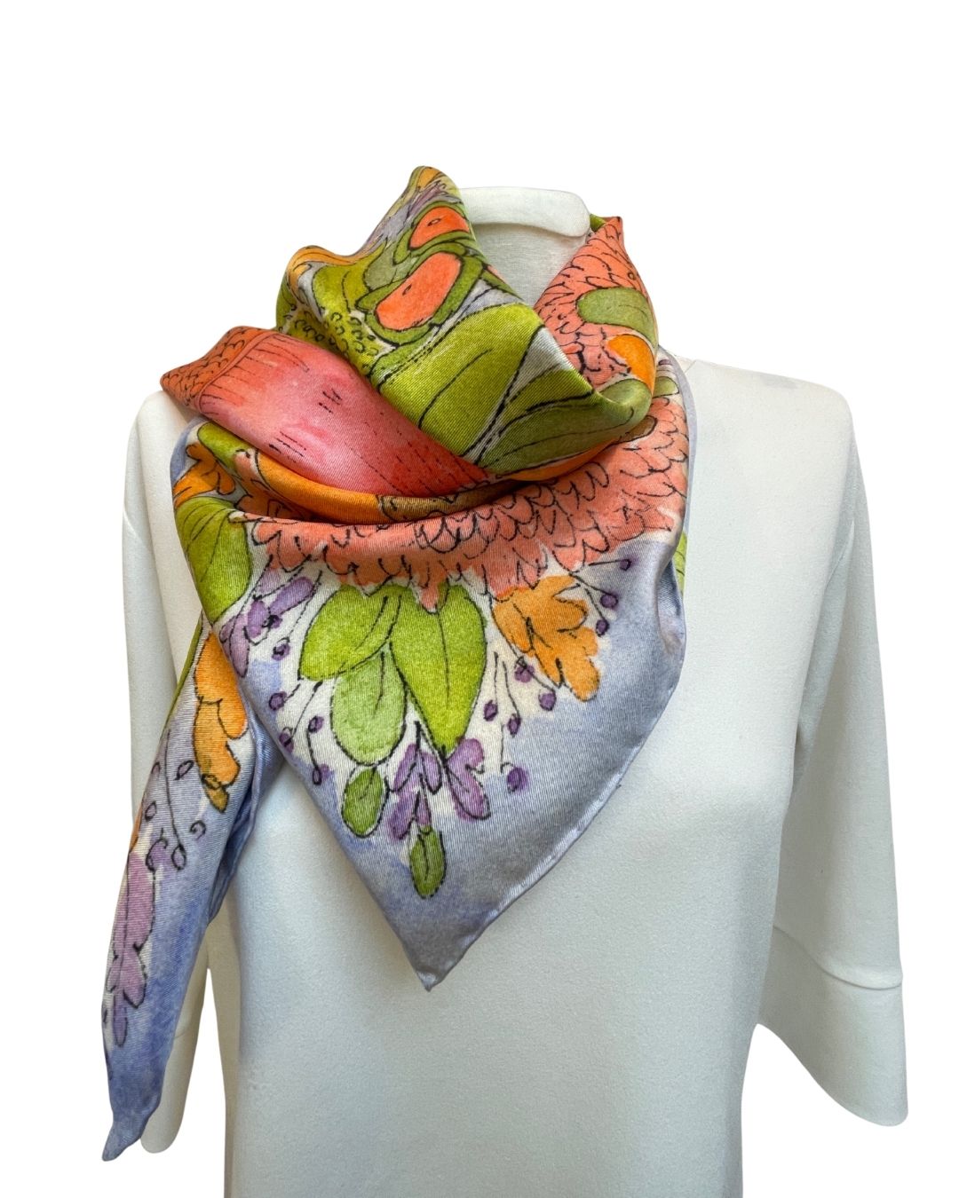 Blue Floral Dreams Silk Scarf