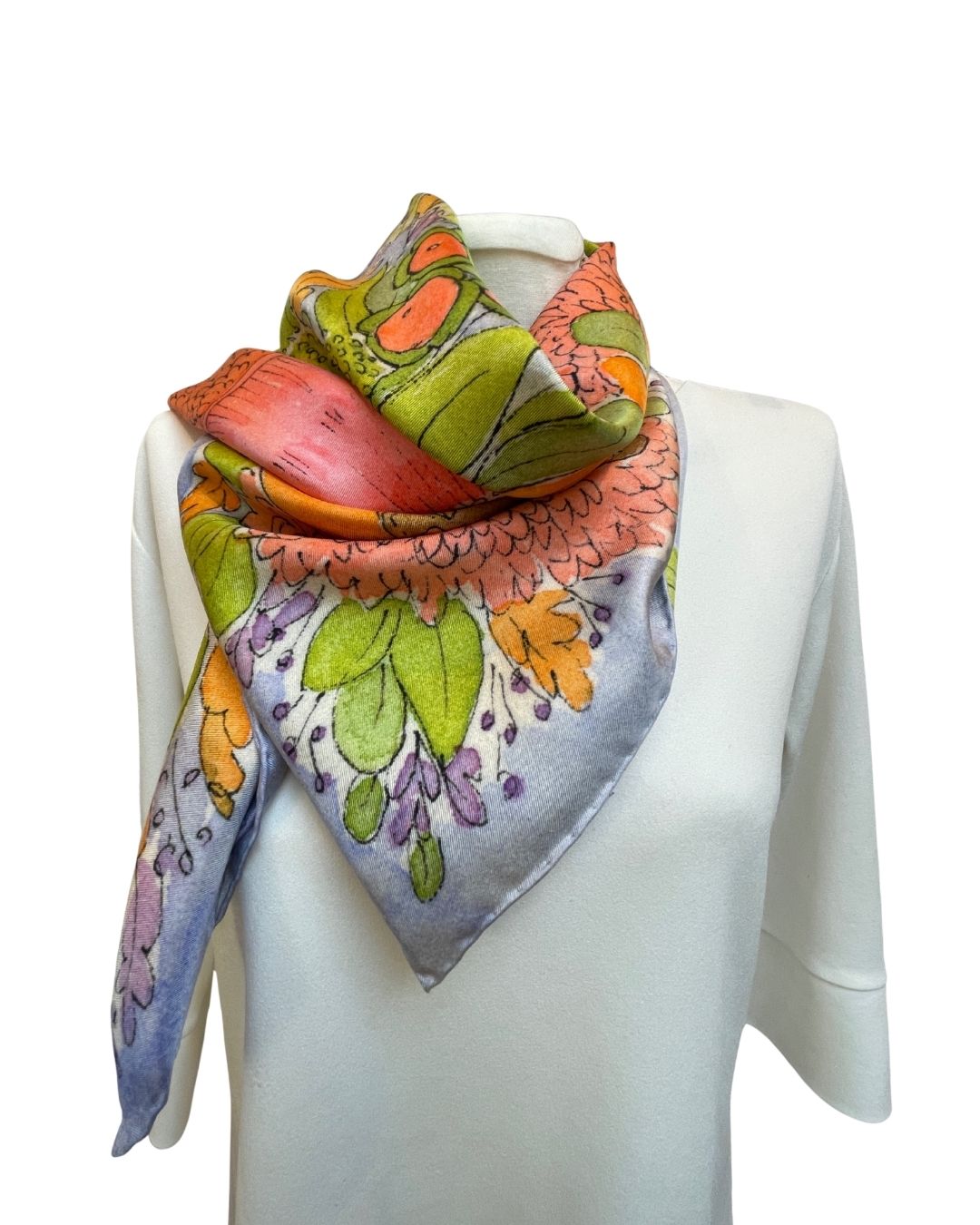 Blue Floral Dreams Silk Scarf