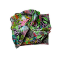 A long scarf with a vibrant, multi-coloured abstract floral and botanical print, folded and presented on a solid white background.