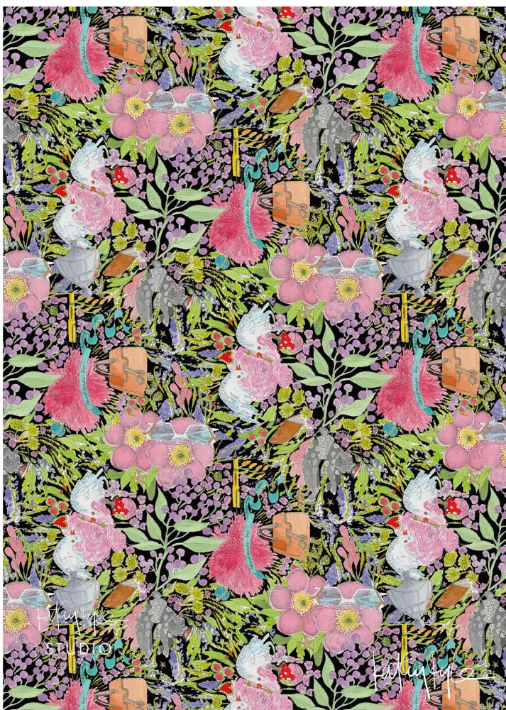 Gift Wrap - Black Pattern / Floral Reversible - Stationery